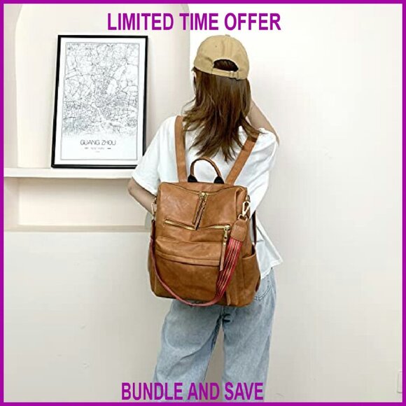 Convertible PU Leather Backpack Purse, Spacious 13.4\